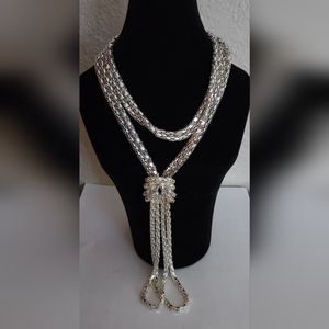 SILVER TONE KNOTTED DOUBLE-STRAND NECKLACE 18.5"